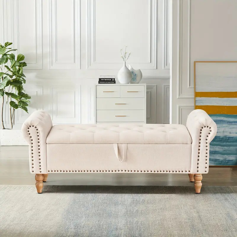 Storage-Ottoman (linen-beige) (FN292)