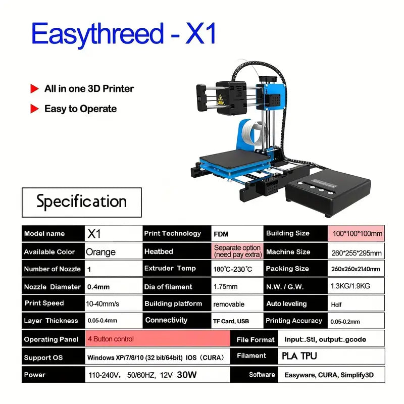 1pc EasyThreed 3D Printer X1 For Beginners [FREE-Click for details]